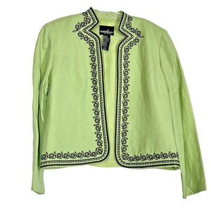 Positive Attitude Blazer Womens Petite 10 Vintage Green Embroidered jacket Open